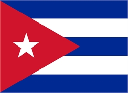 [ai] The national flag of Cuba featuring five horizontal stripes, alternating blue and white, with a red triangle on the left side containing a white star.